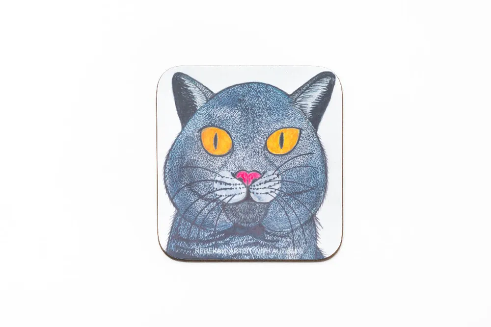 Black Orange Eyed Cat Coaster
