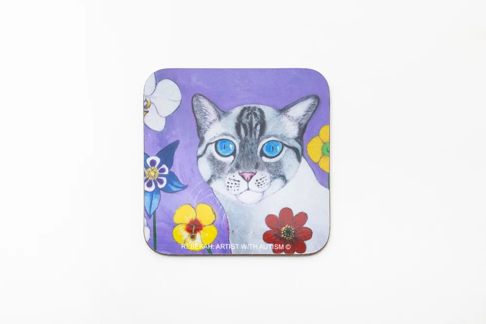 Blue Eyed Tabby in Flowers Coaster