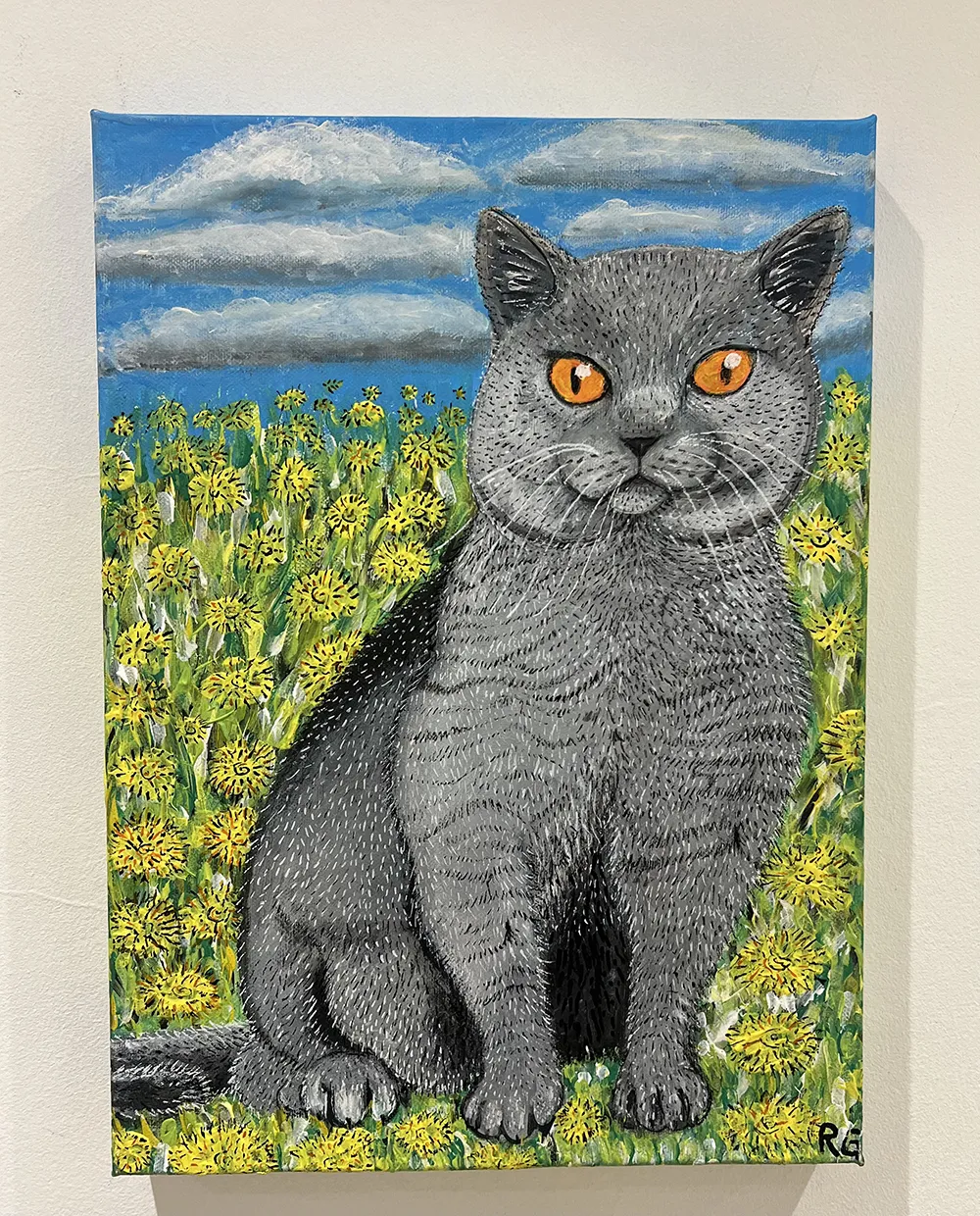 Cat in Dandelions on Canvas