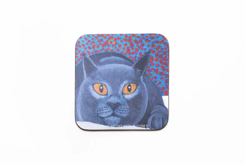 Orange Eyed Cat with Spotty Background Coaster