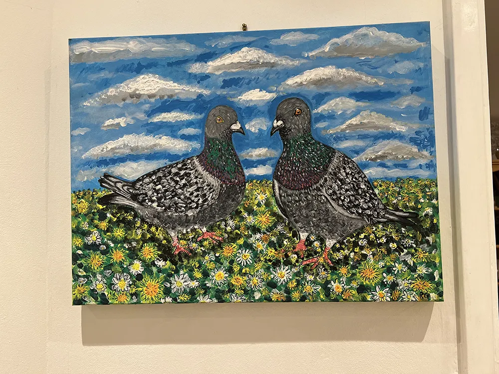 Pigeons in Dandelions on Canvas