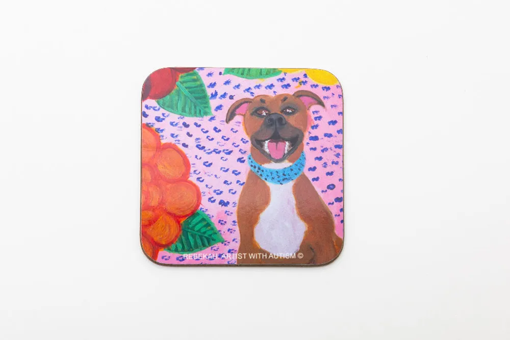 Staffy Dog with Flowers Coaster