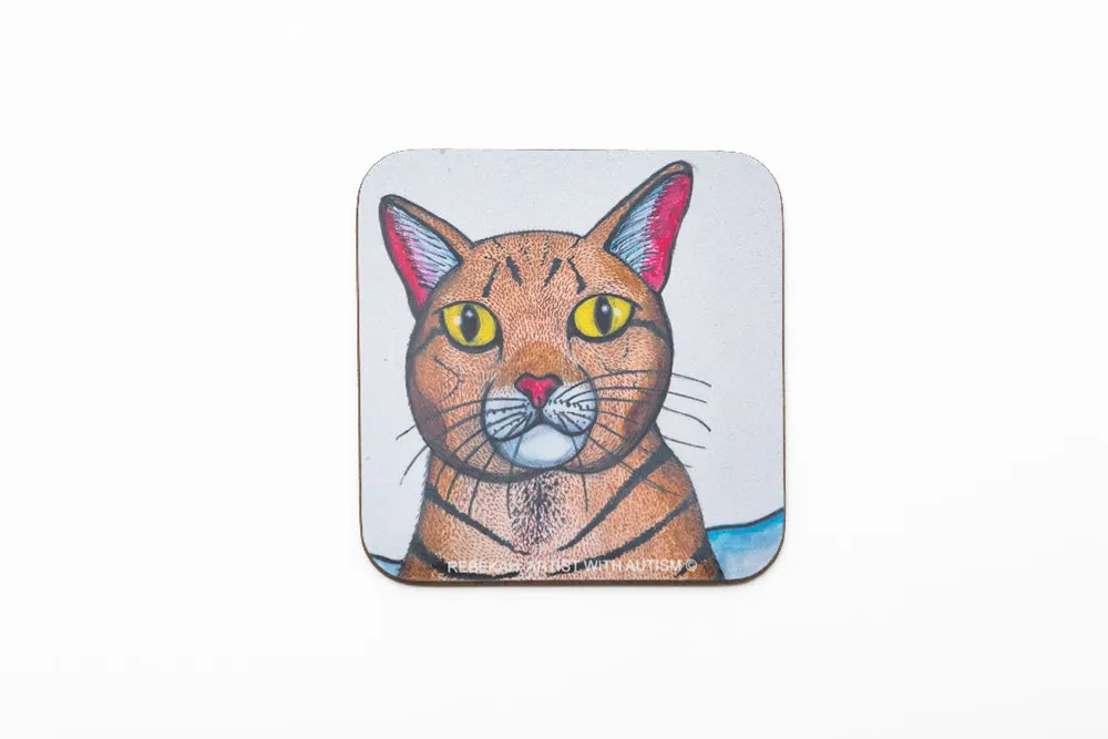 Yellow Eyed Brown Cat Coaster