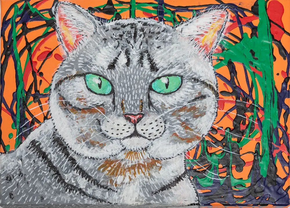 Grey Cat Orange Abstract